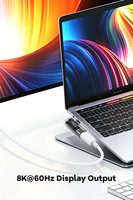 Adaptor Hub USB C 140W 40Gbps dengan Layar LED Digital, Pengisian Cepat 8K, Konverter Audio/Video, Konektor Transparan untuk Ponsel