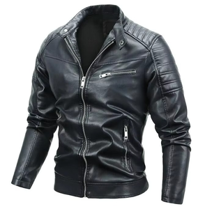 Chaqueta cortavientos fina de cuero PU para hombre 2025, chaqueta informal de moto con cremallera de Color sólido, ropa de calle con capucha, teñida lisa - Product Image 4