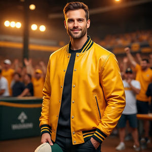 High Quality Cowhide Letterman Fur Leather Jacket <b>for</b> <b>Men</b> Winter Streetwear High-End Plain Coats - Product Image 4