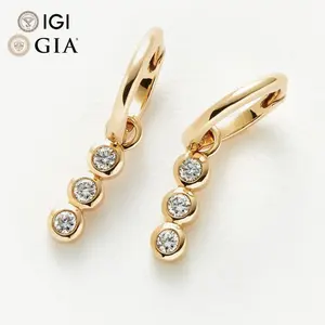 Nhà Máy IGI Gia Cấp Giấy Chứng Nhận Cvd Phòng Thí Nghiệm Made Tạo Ra Grown Kim Cương 14K 18K Rắn Vàng Stud Quyến Rũ Ba Kim Cương Drop Hoop Bông Tai