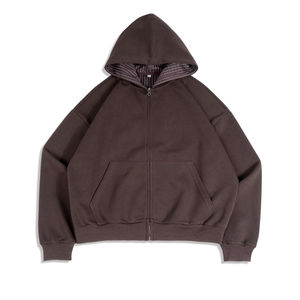 Haute qualité poids lourd 350 Gsm recadrée Boxy Zip up sweats à capuche personnalisés sweat à capuche intérieur à carreaux pour hommes - Product Image 3