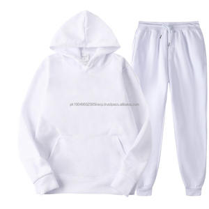 Expédition rapide, vente en gros de sweats à capuche en polyester pour hommes avec pantalon de survêtement, ensemble de survêtement personnalisé avec logo pour la sublimation, blancs imprimés - Product Image 3