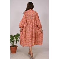 Robe Bohème Indienne 100% Coton Écologique pour Femme, Imprimée à la Main, Lavable, Taille Naturelle, Longue et Fluide, Tenue d'Été