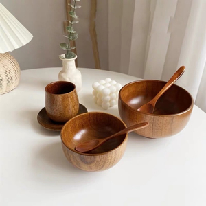 Logos personnalisés en bois Vintage Log Vaisselle Ronde Miniature Bol en bois Saladier Bol en bois Rustique - Product Image 1