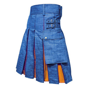 Kilt écossais utilitaire de sport en denim bleu pour homme, plissé orange, tailles 28-62 - Product Image 6