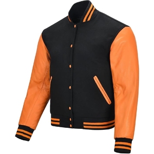 Chaqueta Varsity Personalizada en Negro y Naranja con Diseño Dividido, Nombre y Número del Equipo Personalizados, Chaqueta Deportiva Tipo Letterman - Product Image 6