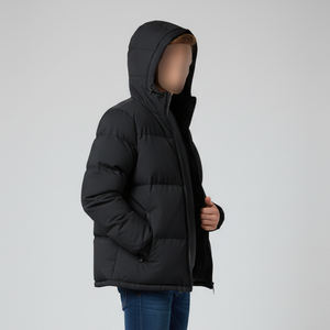 Veste d'hiver imperméable à capuche, coupe décontractée, couleur unie, logo brodé personnalisé, vêtements décontractés, rembourrage en toile, légère, pour homme - Product Image 3