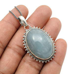 El producto más vendido en 2024, colgante de forma ovalada de piedras preciosas de Aguamarina Natural, joyería fina hecha a mano de Plata de Ley 925 India - Product Image 5