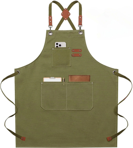 Tablier de serveur personnalisé en toile et cuir pour coiffeur Chef de jardinage Barista Tablier de barbier à bavoir Tablier de cuisine en lin - Product Image 6