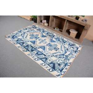 Alfombra turca Vintage Bohemia azul Beige 4,1X6,5 pies área grande Patchwork rectángulo abstracto diseño de pasillo alfombra de habitación de látex de lana - Product Image 2