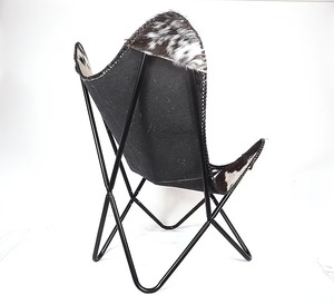Foldable Cowhide Leather Butterfly Chair for Home Office Garden Bedroom Outdoor Use-Rustic Style Leisure Chair - Product Image 4
