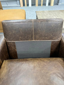 Mid Century Modern Genuine Leather Accent <b>Chair</b> Straight Arm Comfortable Upholstered Lounge <b>Chair</b> for Living Room Apartment - Product Image 2