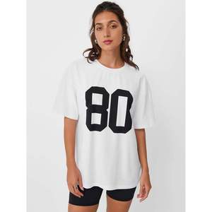 Camiseta Oversize Personalizada para Mujer con Estampado Número 80, de Algodón Holgado, Estilo Casual Urbano de Verano, Blanca Vintage, Tallas Grandes - Product Image 6