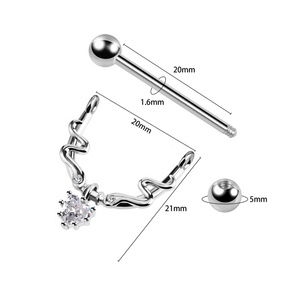 Großhandel F-136 Titan Doppel-Schlangen-Zirkon Brustwarzen-Piercing 1.6 Grob Antiallergischer Anhänger Brustwarzenring - Product Image 3