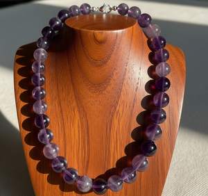 Collier en argent 925 de 18 pouces pour femmes guérison pierre d'améthyste naturelle perlée conception nouée à la main mode d'eau douce à la mode - Product Image 1