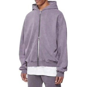Sudaderas con capucha para hombre con cremallera, personalizadas OEM, de 500 g/m², con lavado de arena, de alto gramaje, lisas, al por mayor, oversize, con hombros caídos y estilo holgado - Product Image 2