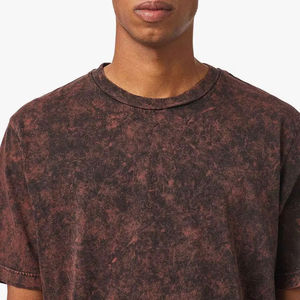 Camiseta de lavado ácido para hombre, diseño personalizado, estampado de Color sólido, alta elasticidad, 100% algodón, manga corta, cuello lavado con piedra, camisetas - Product Image 6