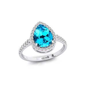 Topacio azul suizo natural, Joyería de diamantes de Halo, anillo de oro macizo rosa de 14K, anillo de Topacio Azul cortado en Pera, Joyería de diamantes ODM naturales - Product Image 3