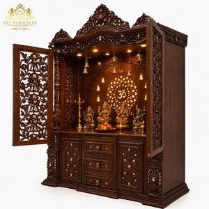 Divine Teak Wood Puja <b>Mandir</b> Walnut Finish Big Size Solid Wood <b>Mandir</b> With Door For Pooja Room For Pooja Room Australia Home - Product Image 3