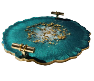 Plateau de service unique en résine de couleur verte fait à la main Design personnalisé Plateau de petit déjeuner Plats Assiettes Maison Cuisine Mariages Décoratif - Product Image 2