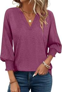 Tops de manga 3/4 con cuello en V para mujer, camisas casuales elegantes, blusa holgada bonita 2025 - Product Image 3