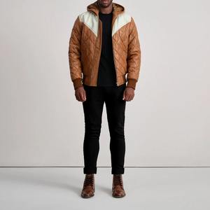 Blouson matelassé en peau de vache à capuche pour homme, style streetwear d'hiver, imperméable, respirant, véritable veste de moto, séchage rapide à l'avant - Product Image 4