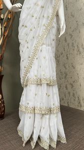 Новое поступление, привлекательная коллекция, жоржет, последовательная вышивка, рабочая сари, блузка от производителя, индийские сари, одежда для вечеринки - Product Image 4