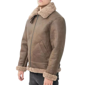 Top Quality Men's <b>Shearling</b> <b>Bomber</b> <b>Jacket</b> Real Leather Sheepskin Fur <b>Jackets</b> - Product Image 5