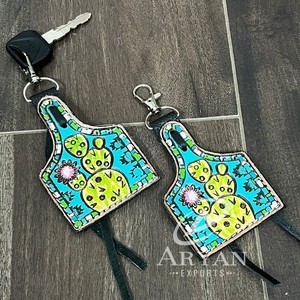 Nuevo Llavero de Cuero con Diseño Western, Hecho a Mano, con Girasol y Cactus Pintados a Mano, Duradero, para Bolsos, Llaves y Regalos - Product Image 1