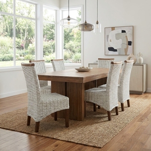Chaise de salle à manger en rotin tressé blanc avec pieds en bois naturel, chaise d'appoint en rotin Kubu, décoration artistique pour l'aménagement extérieur de patio - Product Image 5