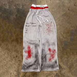 Pantalon de survêtement personnalisé pour homme, haute qualité, en polyester/coton, molleton vintage effet vieilli, double taille, coupe ample - Product Image 1