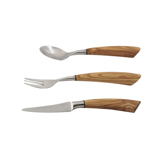 Bonne qualité Restaurant laiton couverts ensemble manche en bois couteau fourchette cuillère en acier miroir couteau à Steak vaisselle cuillère à Dessert - Product Image 2