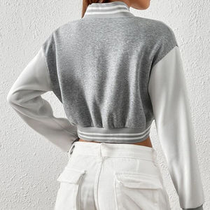 Chaqueta universitaria de lana recortada para mujer, abrigo Bomber de béisbol con letras de talla XL con mangas largas, fabricante personalizado relleno de algodón - Product Image 2