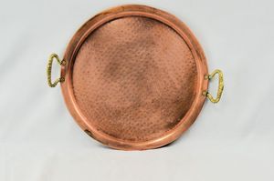 Handcrafted copper serving tray round hammered metal platter for events hotel wedding <b>decor</b> festive serving catering and gifting - Product Image 4