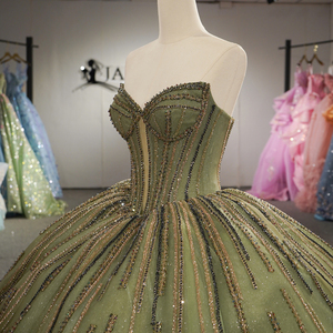 Robe de mariée de luxe Dy6960 vert olive scintillante, style corset, en tulle et mousseline, pour soirée, coupe cœur - Product Image 5