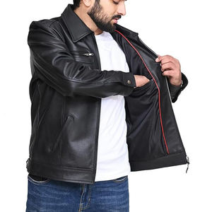 แจ็กเก็ตหนังสำหรับผู้ชายเสื้อแจ็กเก็ตสไตล์มอเตอร์ไซต์ลำลองโลโก้แบบถ่ายโอนความร้อนดีไซน์ตามสั่ง - Product Image 2