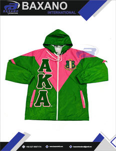Alfa |   Kapa |   Chaqueta Cortavientos de Nylon Tejido Alpha para Hermandad Griega, con Cremallera Completa, Capucha, Ligera, Impermeable y Bordado AKA - Product Image 4