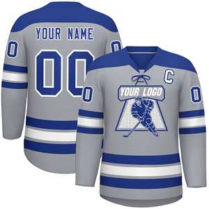 Maillot de hockey personnalisable, vêtements d'équipe, violet, blanc, noir, rayé, col en V, lettres cousues, numéros, logo, design, tailles adultes et jeunes - Product Image 2