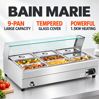 Bain-marie commercial 9 bacs 1500W 220V, chauffe-plats électrique en acier inoxydable, table vapeur double rangée pour buffet avec couvercle en verre