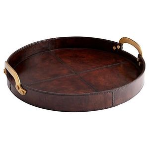 Leather <b>Large</b> <b>Tray</b> Traditional Round Shape Flat Serving <b>Trays</b> with High-quality Finished and Ergonomic Handles for Ease of Use - Product Image 4