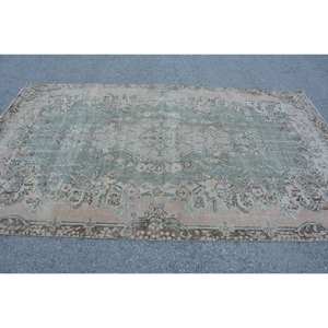 Vintage 5.5x9.3 pieds vert Beige turc laine tapis fait à la main grande surface Rectangle Patchwork Latex support pour couloir chambre décor - Product Image 3