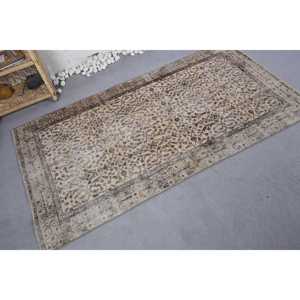 พรมตุรกีโบราณ3.4 x 6.4ft สีเบจสีน้ำตาลคลาสสิกพื้นที่ขนาดใหญ่การออกแบบเย็บปะติดปะต่อกันด้วยผ้าขนสัตว์ผ้าขนสัตว์สี่เหลี่ยมห้องโถงน้ำยางสำหรับห้องพัก - Product Image 2