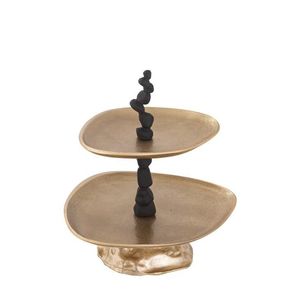 Modern Two Tier Cake Stand Dessert Plate Tray Cupcake Holder Fruit Serving <b>Display</b> with Artistic Base Gold Table Centerpiece - Product Image 1