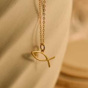 925 Sterling Silver 14K Gold Vermeil Rhodium Plated Cross Christian Pendant Jesus Fish Necklace Baptism Faith Jewelry Women Gift - Product Image 2