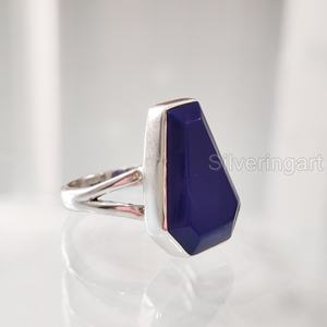 Anillo de Plata de Ley 925 Hecho a Mano para Mujer con Lapislázuli Natural en Forma de Ataúd, Gema del Mes de Nacimiento de Septiembre, Regalo Oriental de San Valentín - Product Image 2