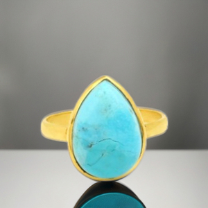 Anillo fino de oro de 18 quilates de Plata de Ley 925 más vendido para mujer Kingman azul Arizona turquesa 12x16mm Ajuste de bisel de pera oro - Product Image 6