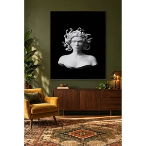Buste de Méduse blanche sur fond noir, impression sur toile - Product Image 3