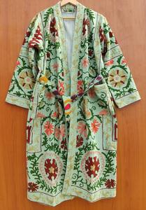 ชุดคลุมกิโมโนผ้าฝ้ายปักลายซูซานีสำหรับผู้หญิง สไตล์โบฮีเมียน ผ้าคลุมไหล่สำหรับฤดูร้อน/ฤดูใบไม้ผลิ ทำมือ แห้งเร็ว ระบายอากาศได้ดี เสื้อคลุมใส่ในบ้าน ลายชาติพันธุ์ - Product Image 4