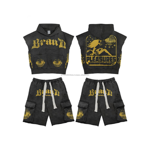 Conjuntos Deportivos Personalizados para Hombre, Sudadera con Doble Cremallera y Pantalones Cortos, Conjunto de Dos Piezas de Algodón French Terry, Sudaderas con Capucha y Pantalones Deportivos para Hombre - Product Image 1