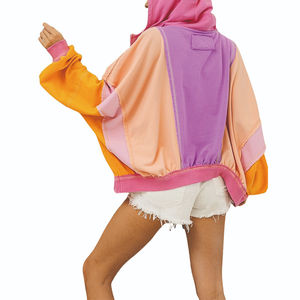 Sudadera Extra Grande de Felpa para Mujer, de Alta Calidad, con Costuras Deshilachadas, Estilo Casual, Hombros Caídos, Diseño de Bloques de Color, con Cierre - Product Image 4